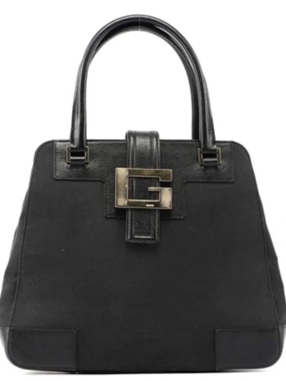 Gucci Black Satchel with Gold G-Buckle and Logo Pouch